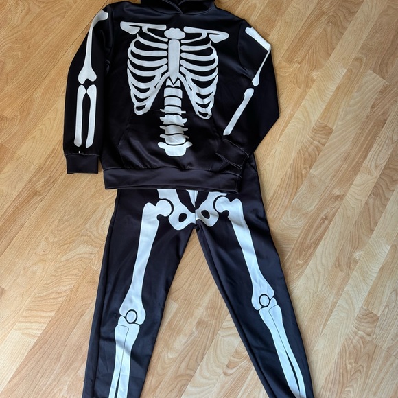 Halloween BesserBay Outfit Kids Skeleton Hoodie/Pants 2 PC Set Pockets Size 12 - Picture 4 of 9